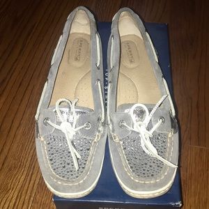 Sperry angel fish, blue suede with crystals